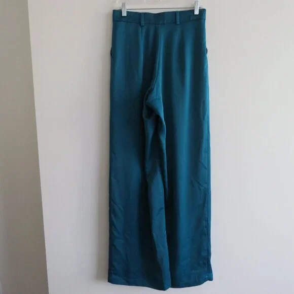 ZENA PRESLEY Teal Satin Palazzo Wide Leg Pants Drapey - Women's Size M - Picture 12 of 15